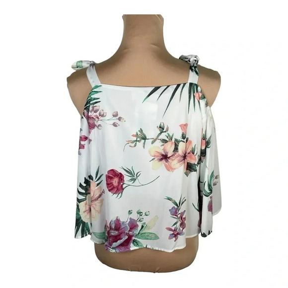 PEACH LOVE Tropical Print Cold Shoulder Blouse New Large - Picture 2 of 8